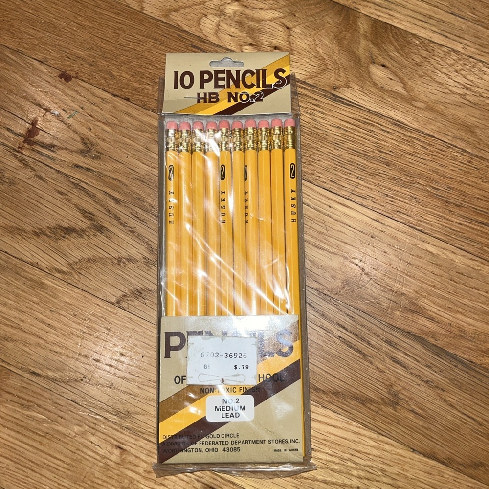 10 Husky Gold Circle HB No 2 VTG Wood Pencils Federated Dept Store Original Pkg‎